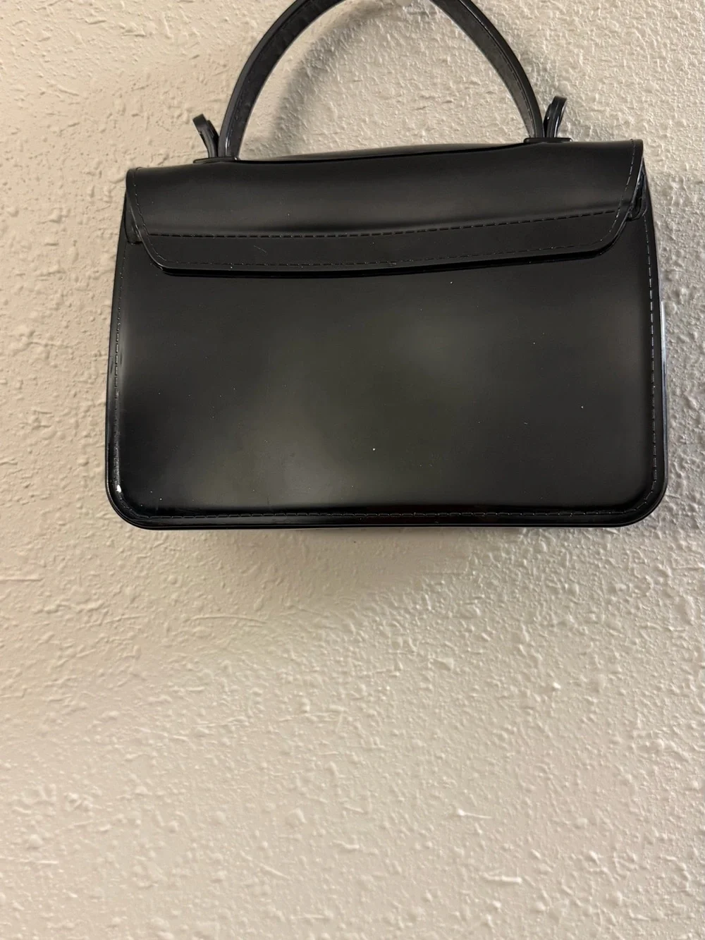 Elegant Black Patent Top-Handle Satchel with Gold Lock